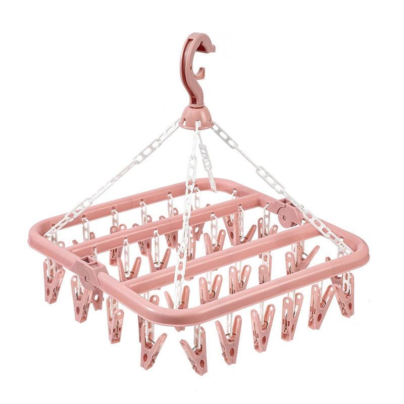 1pc Foldable Plastic Hanger with 32 Clips Multi Functional Windproof Socks Clips and Drying Hanger Clothes Hanger Space Saving Multifunctional Clothes Hanger