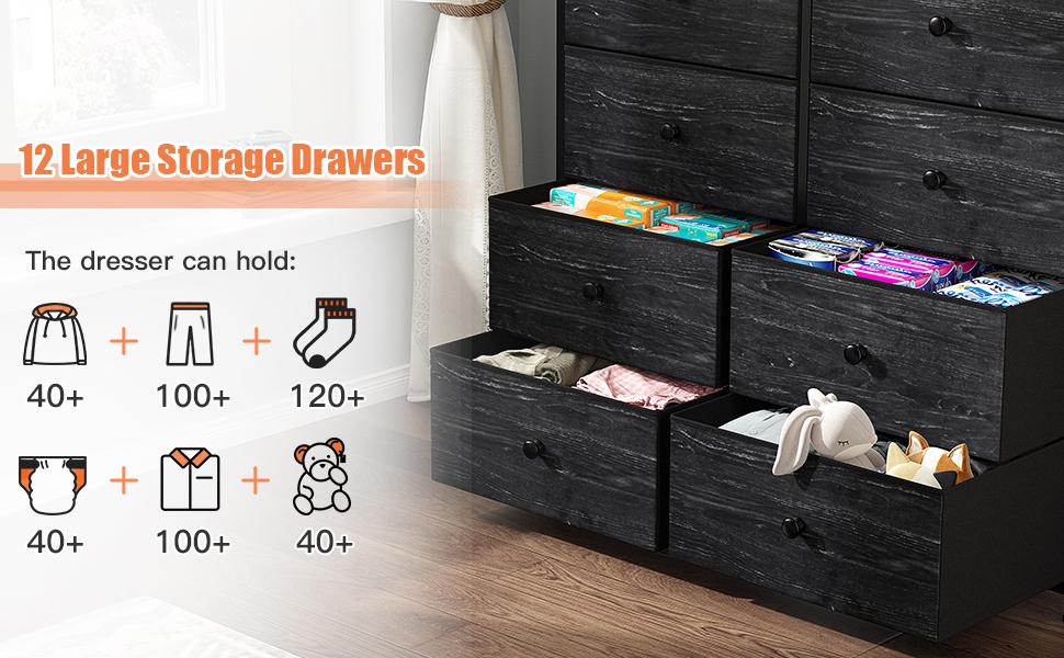 Raybee Furniture Dresser for Bedroom with 12/16 Drawers, Fabric Bedroom Dresser with Drawer Organizer, Storage Organizer Unit with Fabric Bins for Closet, Living Room, Hallway