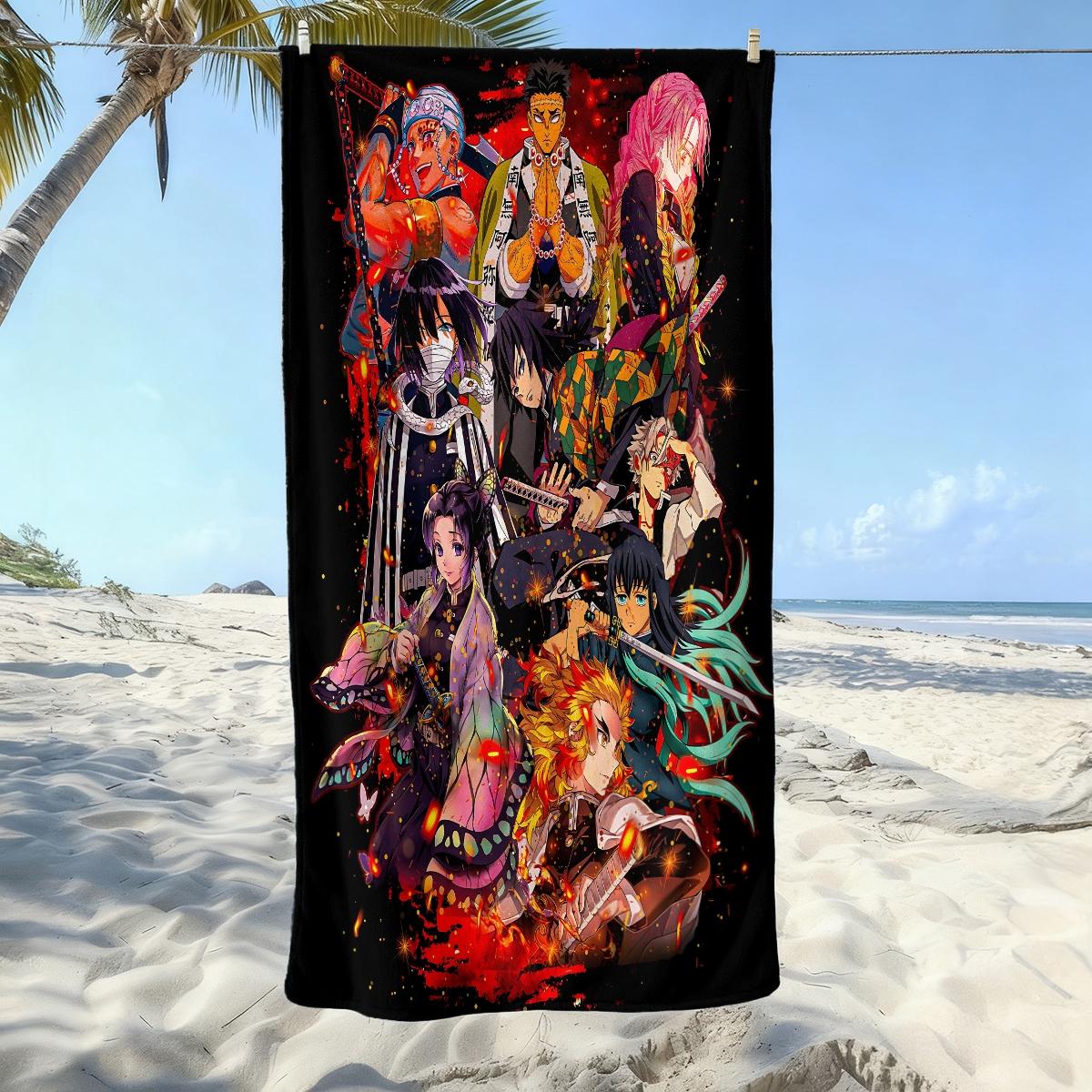Kimetsu no Yaiba  beach towel, soft texture, beach blanket, is a soft and lightweight sand blanket for travel, swimming pool, surfing, yoga, camping, travel towels, personalized towels. Is Christmas, Holidays, Birthdays, Halloween