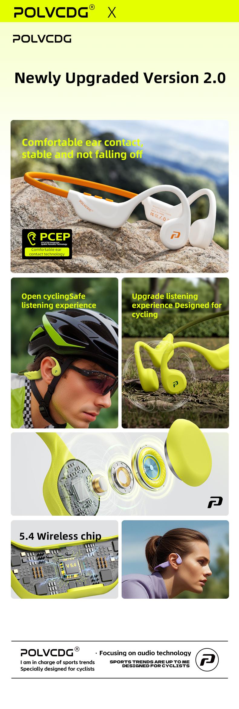 Polvcdg Bone Conduction Bluetooth Wireless Headphones - High-quality sound, suitable for connecting to mobile phones. Perfect for calls, while exercising, running or during sports. Sweat-resistant. Long-wearing without causing discomfort Christmas gift