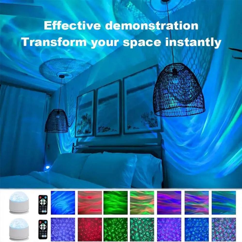 USB Powered Aurora Projector Night Light, LED Water Ripple Starry Sky Atmosphere Lamp, Remote Control Starlight Projector for Bedroom, Bedside, KTV, Parties, Holiday Decor, Ambient Mood Lighting, Novelty Galaxy Light