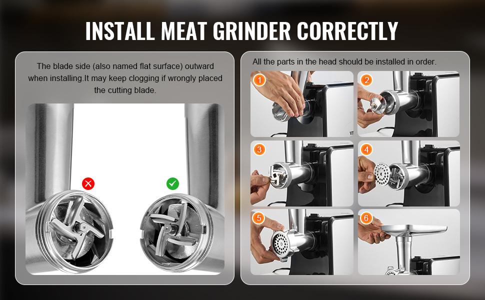 VEVOR Meat Grinder, 3 Lbs/Min Capacity Electric Meat Grinders with Blade, Grinding Plate, Sausage Maker, Kubbe Kit, Burger Press, Chopper Attachment, Stainless Steel Meat Mincer for Home Kitchen