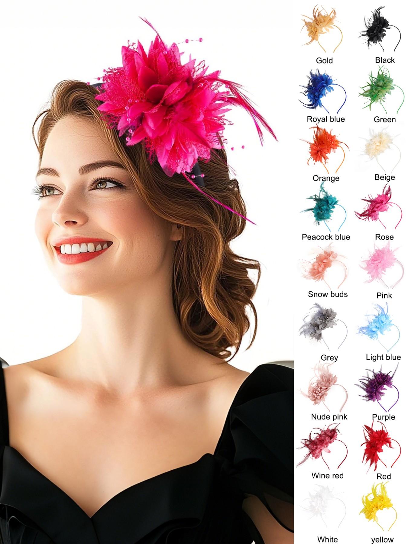 Velvet Feather Fascinator Headband for Derby Wedding Tea Party Feather & Ribbon Fascinator: Kentucky Derby Tea Party  main image 3