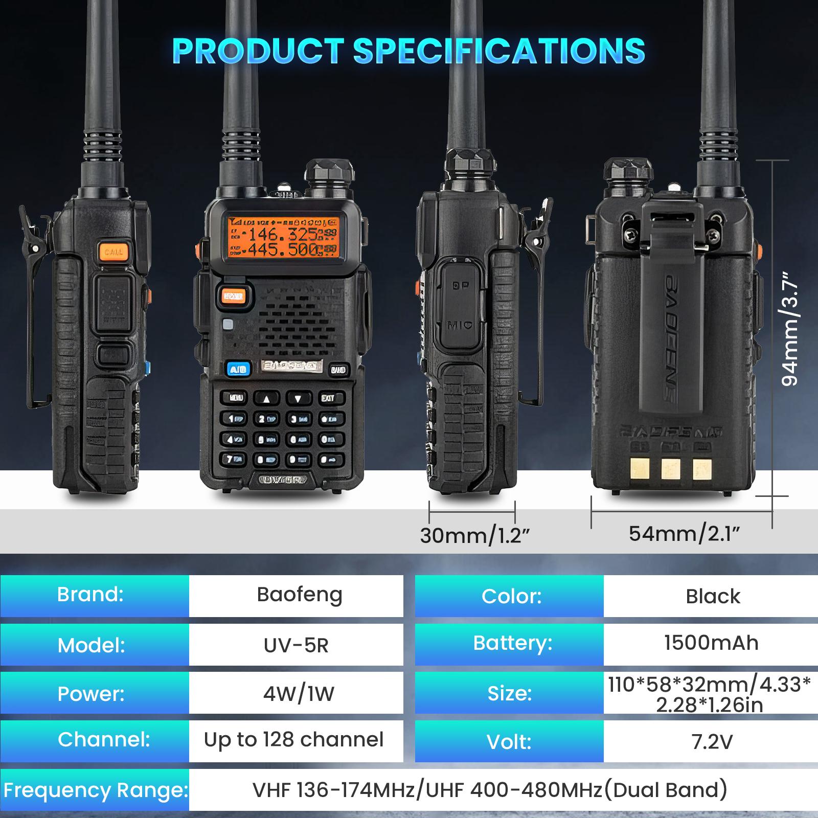 Baofeng UV-5R Dual Band Ham Radio Long Range, Handheld Walkie Talkie Long Range, Portable Handheld Durability Two Way Radio Transceiver, Audio Product Travel Gadgets (8 Pack-Black)