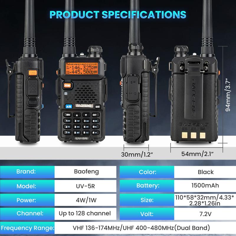Baofeng UV-5R Dual Band Ham Radio Long Range, Handheld Walkie Talkie Long Range, Portable Handheld Durability Two Way Radio Transceiver, Audio Product Travel Gadgets (8 Pack-Black)