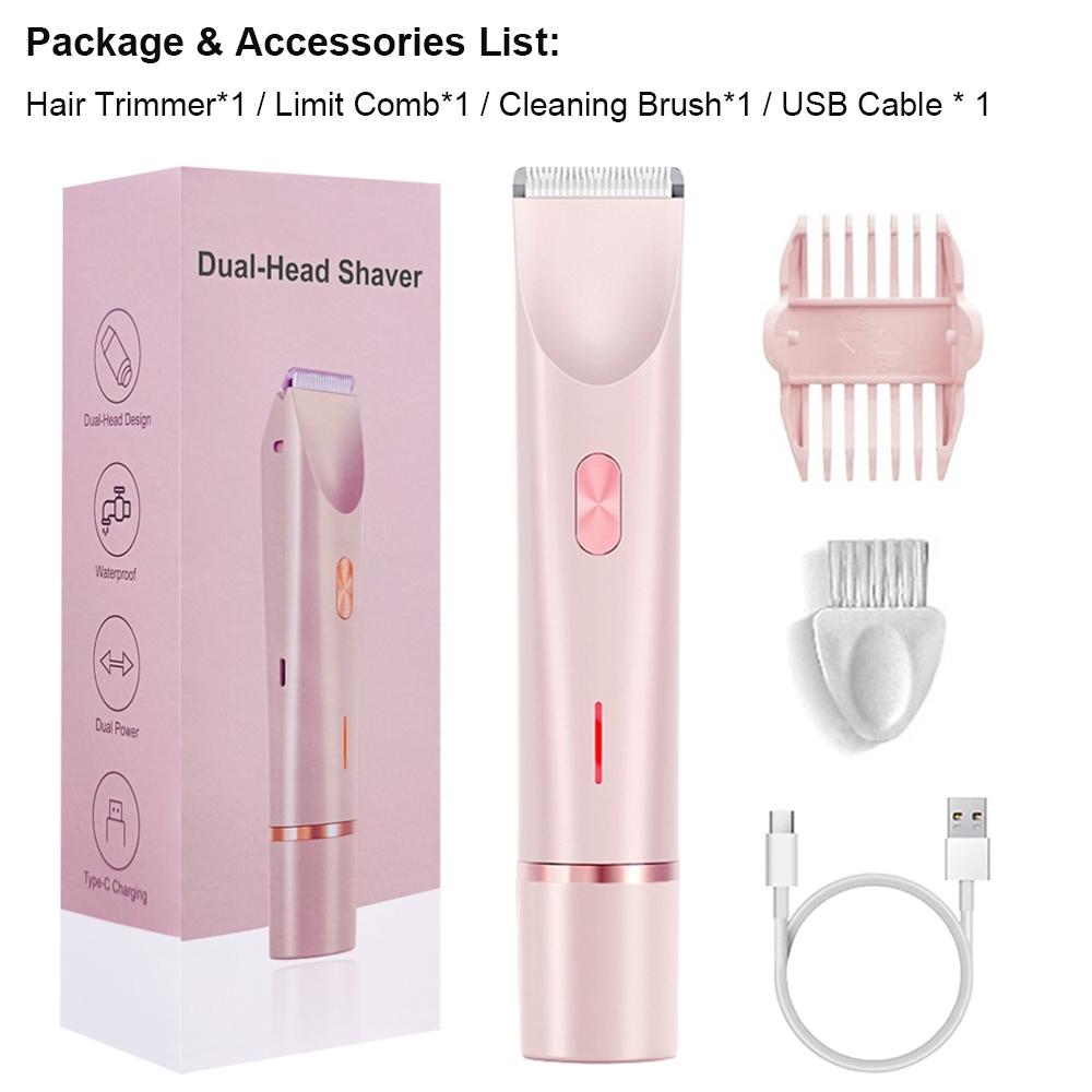 Summer Women's Electric Bikini Trimmer, Bikini Shaver, Rechargeable 2-In-1 Body & Facial Hair Remover, Waterproof Wet/dry Use, Christmas Gift