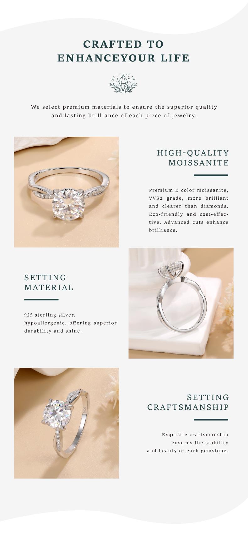 MOI MART 2CT Round Cut Synthetic Moissanite Ring, Engagement Bridal Jewelry Eternity in s925 sterling silver Anniversary Stackable Wedding Band