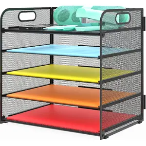 Letter Tray Paper Organizer 5-Tier Desk Organizer File Organizer Paper Holder with Handle, Metal Desktop Document Shelf Tray Office Classroom Organization - Black : Office Products
