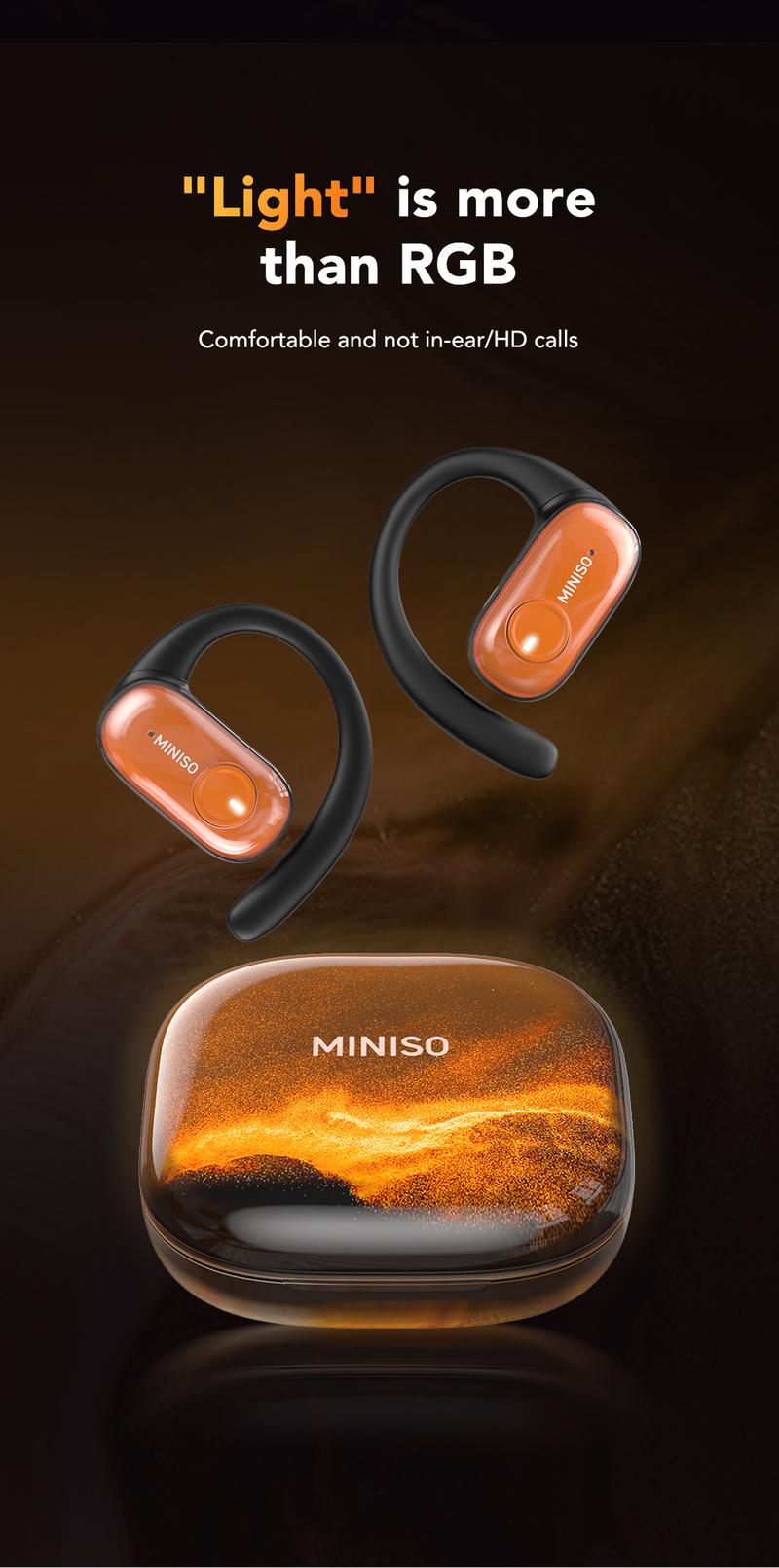 MINISO MS185 OWS Open Ear Wireless Bluetooth Earbuds Quicksand Luminous Headphones HIFI Sound Quality Sports Headphones IPX5 Waterproof With microphone