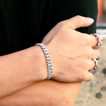 【#B26】UCCIYO 8mm Hip Hop Rock Solid 925 Sterling Silver Created Synthetic Moissanite Cuban Bracelets For Men Women Fine Jewelry