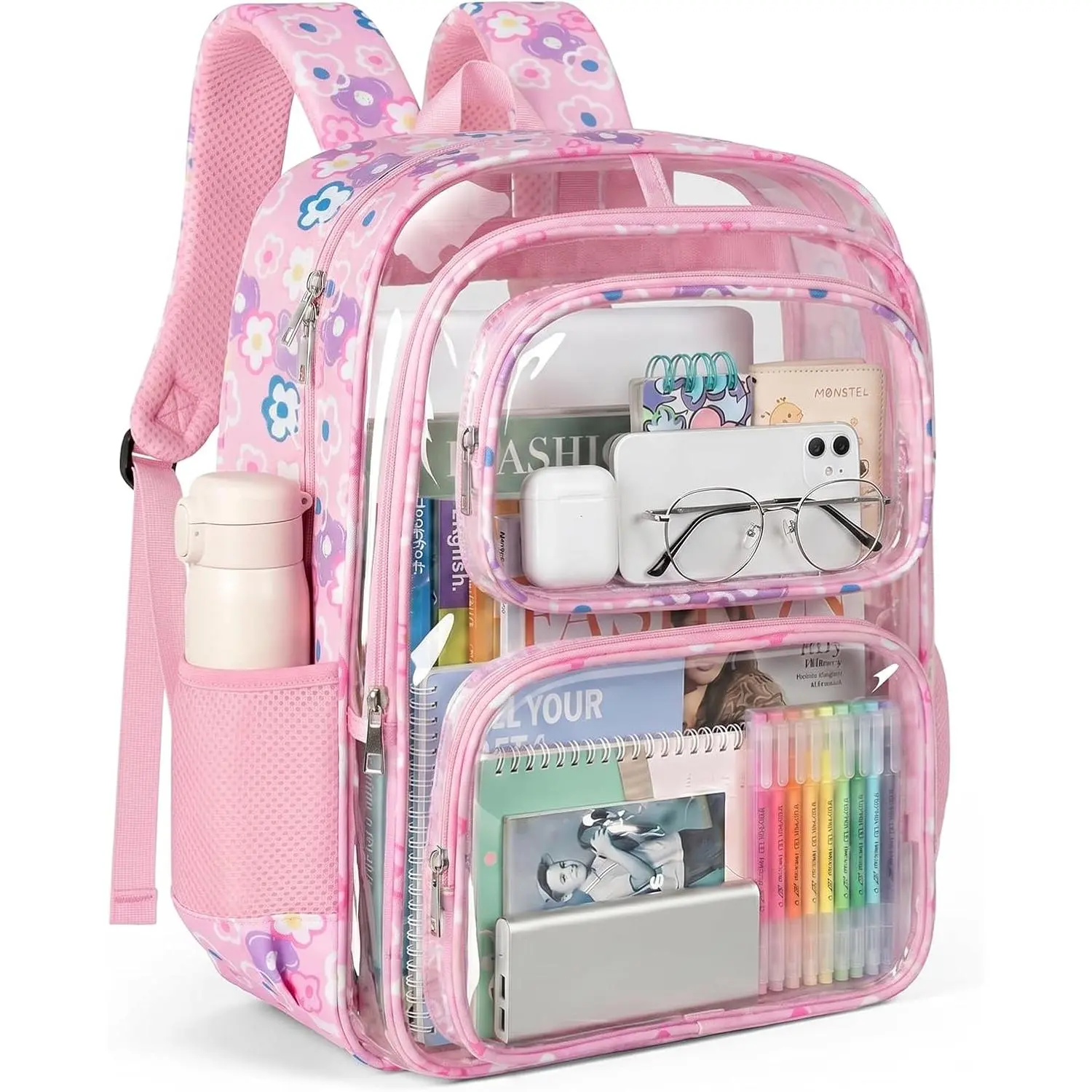 Clear Backpack, Fabric & PVC Clear Bookbag Heavy Duty Transparent Bag Large Capacity See Through Backpack with Thickened  Straps for College Work Travel ,