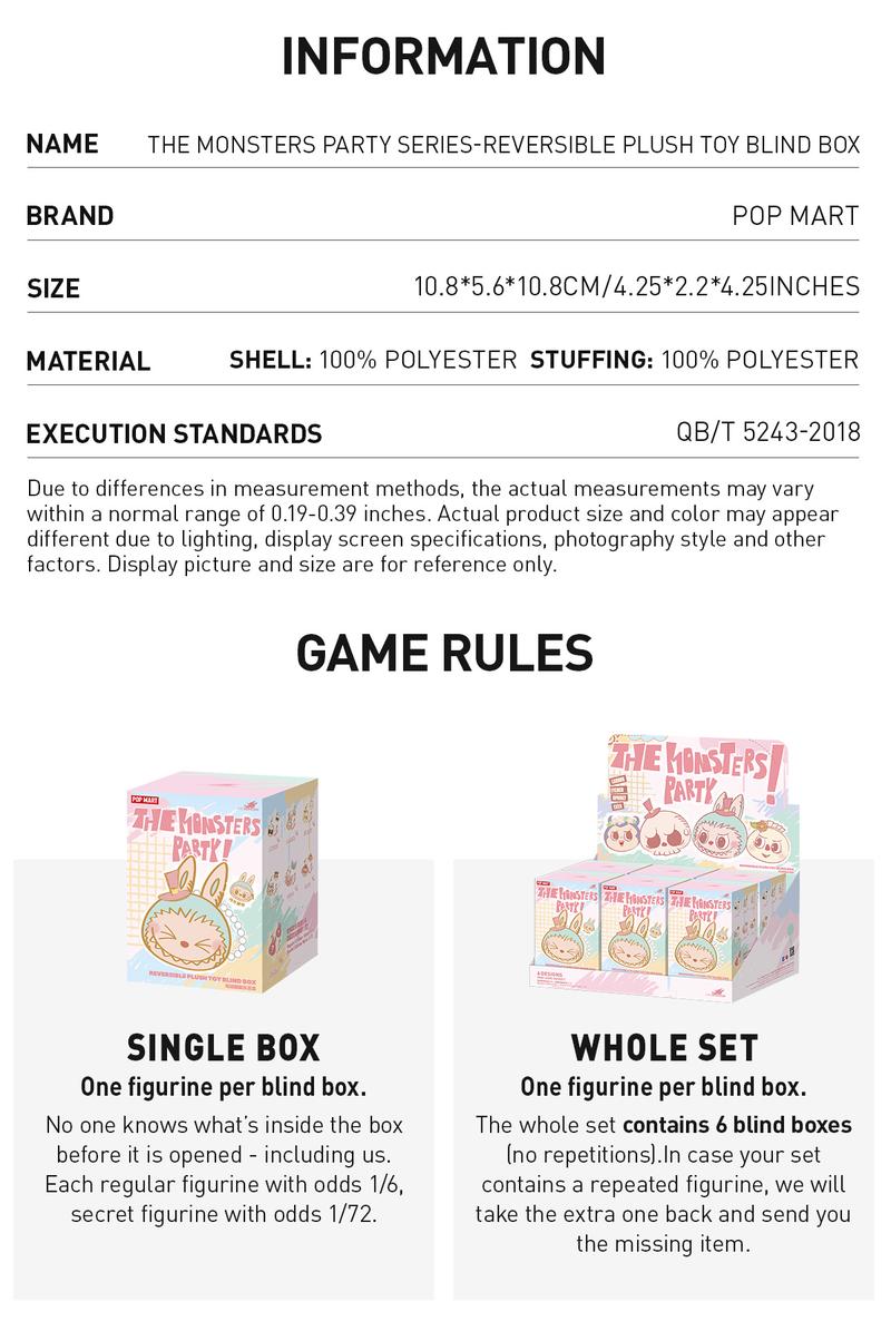 POP MART THE MONSTERS Party Series-Reversible Plush Blind box