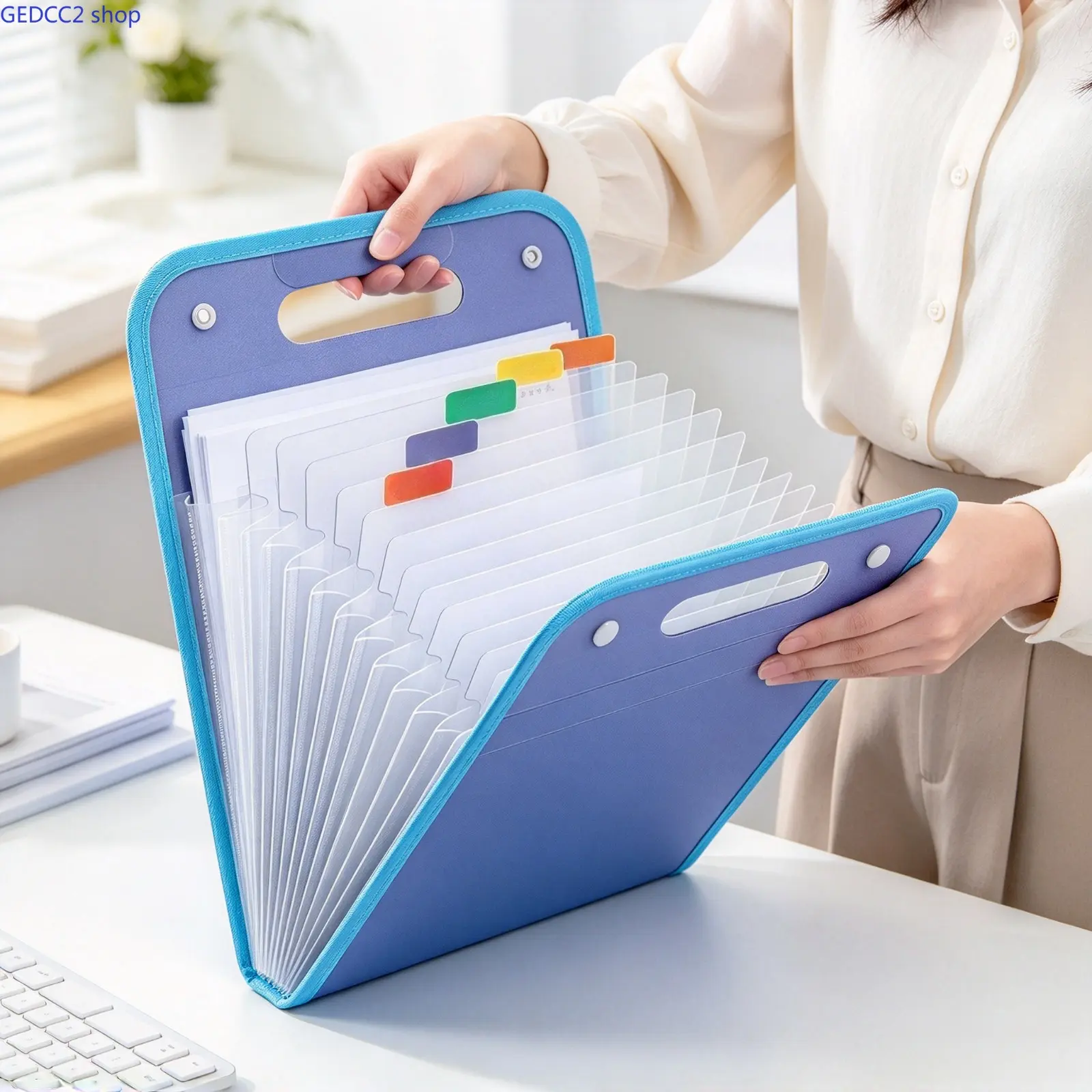 A4 Accordion File Organizer, 13-Pocket Expanding Document Folder with Handle, Large Capacity Paper Storage Organizer for Documents, Receipts, Forms and Office Files