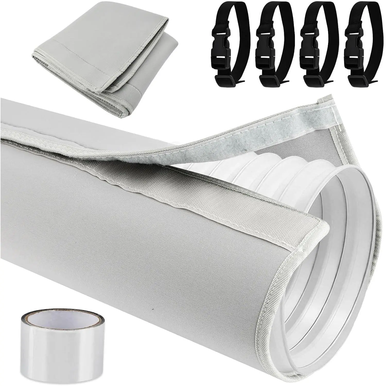 Portable AC Hose Insulation Sleeve,Air Conditioner Hose Cover Wrap | Fits 5"-5.9",  Foil Tape & 4 Straps, Washable, Easy Installation, Bendable for Tight Spaces