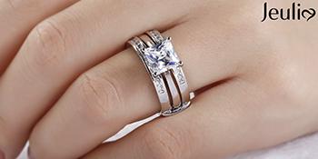 Jeulia 4.37 Carat Engraved Pricess Cut Cubic Zirconia Engagement Ring  Wedding Bands for Women CZ Solitaire Sterling Silver Anniversary Bridal Promise Rings Set wedding set Sterling Silver Zircon