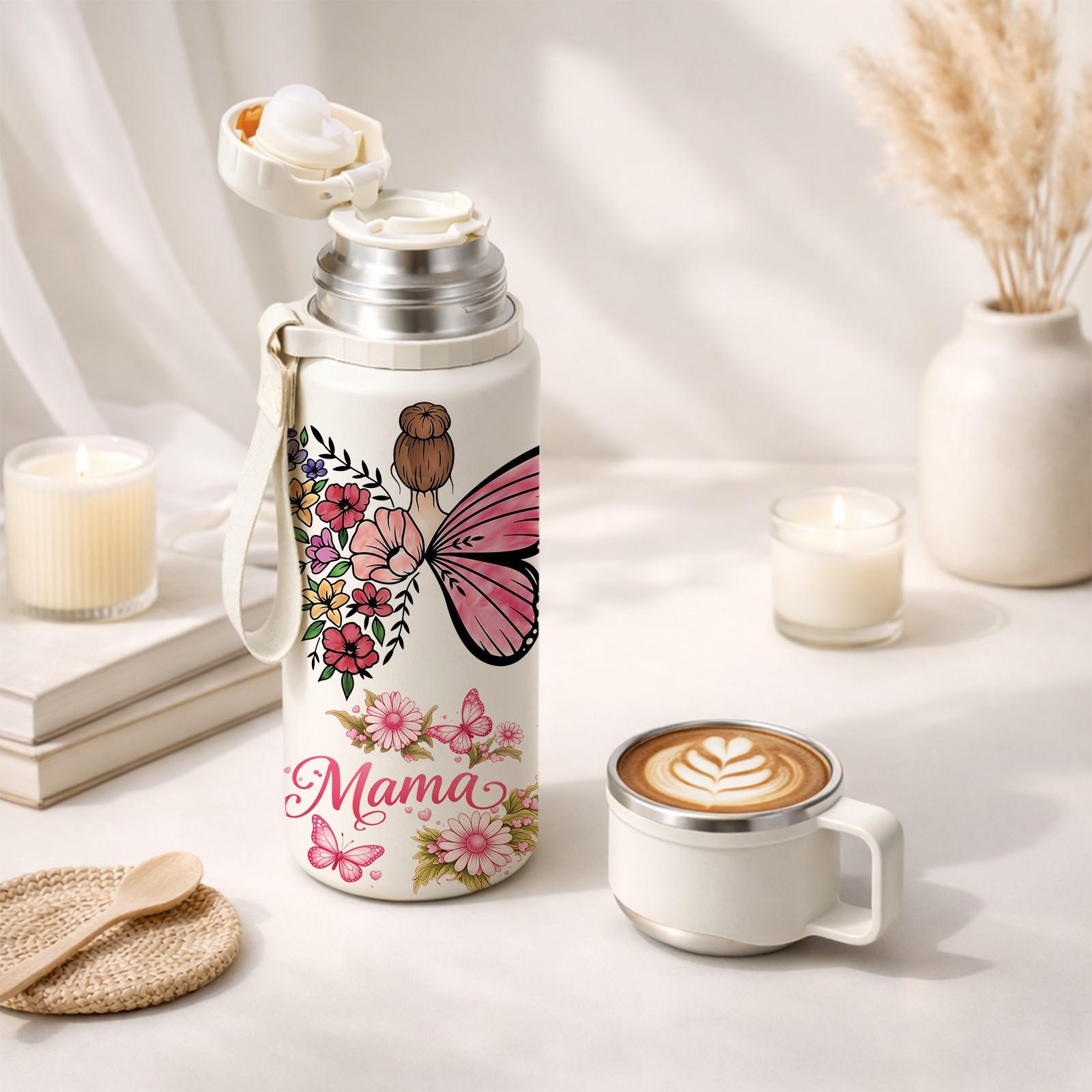 1 Pc 20oz Insulated Mug, 316 Stainless Steel Vacuum Cup, Double Wall Skinny Tumbler, Keeps Hot 12h Cold 24h, Leak Proof Portable Handle Lid, Butterfly Garden Design, Mother’s Day Gift for Mom Women Wife, Thermal Mug for Coffee Tea Drinks