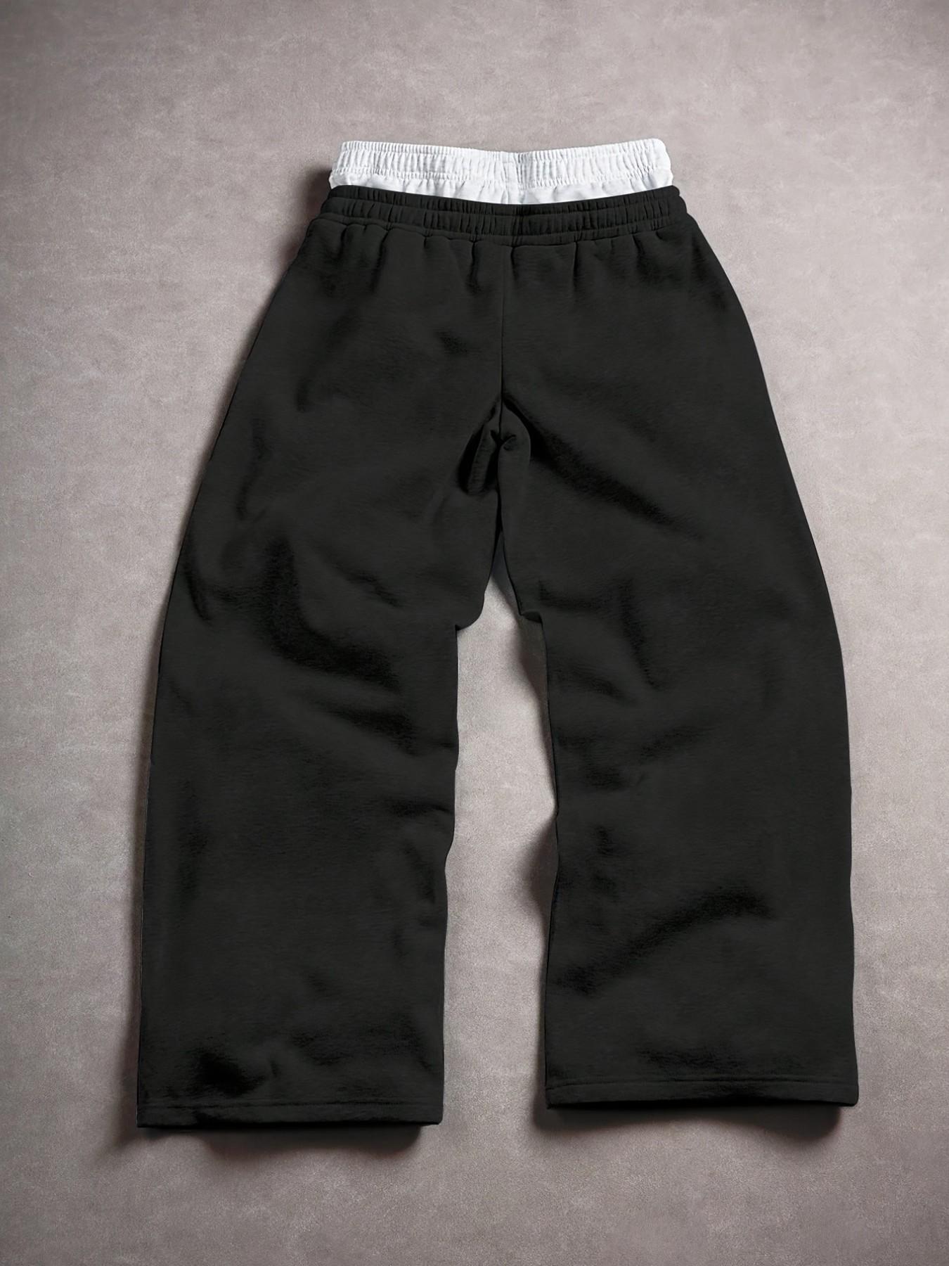 Men's Summer Casual Long Pants, Streetwear Trendy Fake Two-Piece Design, Comfortable and Stylish, Perfect for Daily Wear
