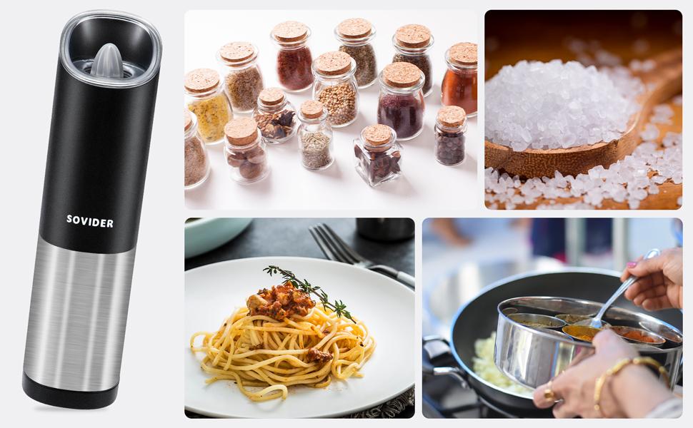 Electric Grinder, 2 Salt and Pepper Grinders with Base, Adjustable Thickness, Stainless Steel, Suitable for Spices, Kitchen Utensils, Holiday Gifts