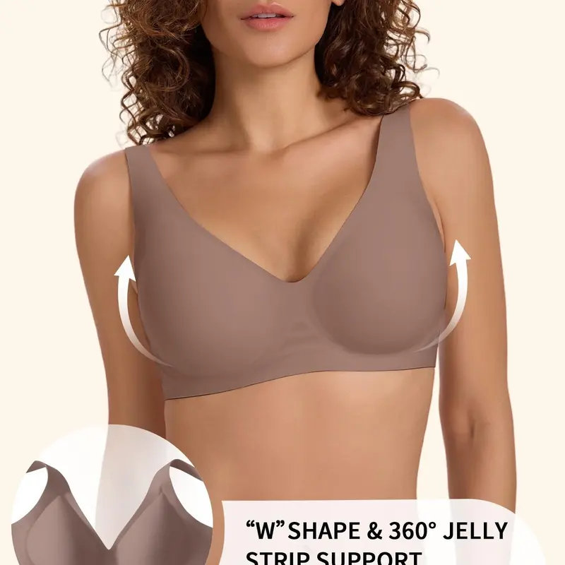 Women's Wireless Jelly Bra, Deep V Design, Medium Support, Three-Quarter Cup, Casual Fitted Lined Underwear, All Seasons, Soft Wireless Bralettes