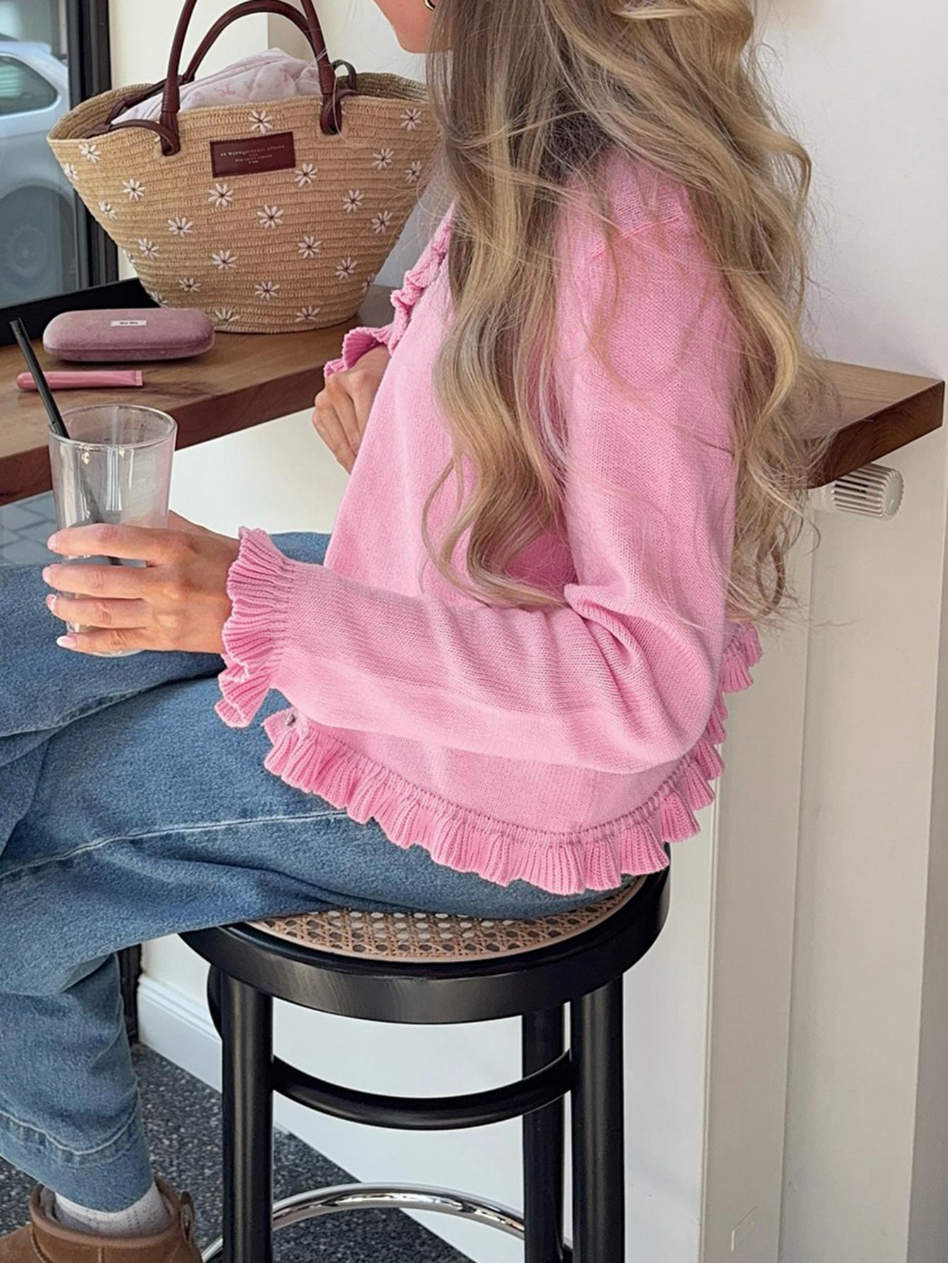 Elegant Women's Autumn & Winter Cardigan, Romantic French Style Round Neck Sweater, Cute Casual Fashion Top for Ladies