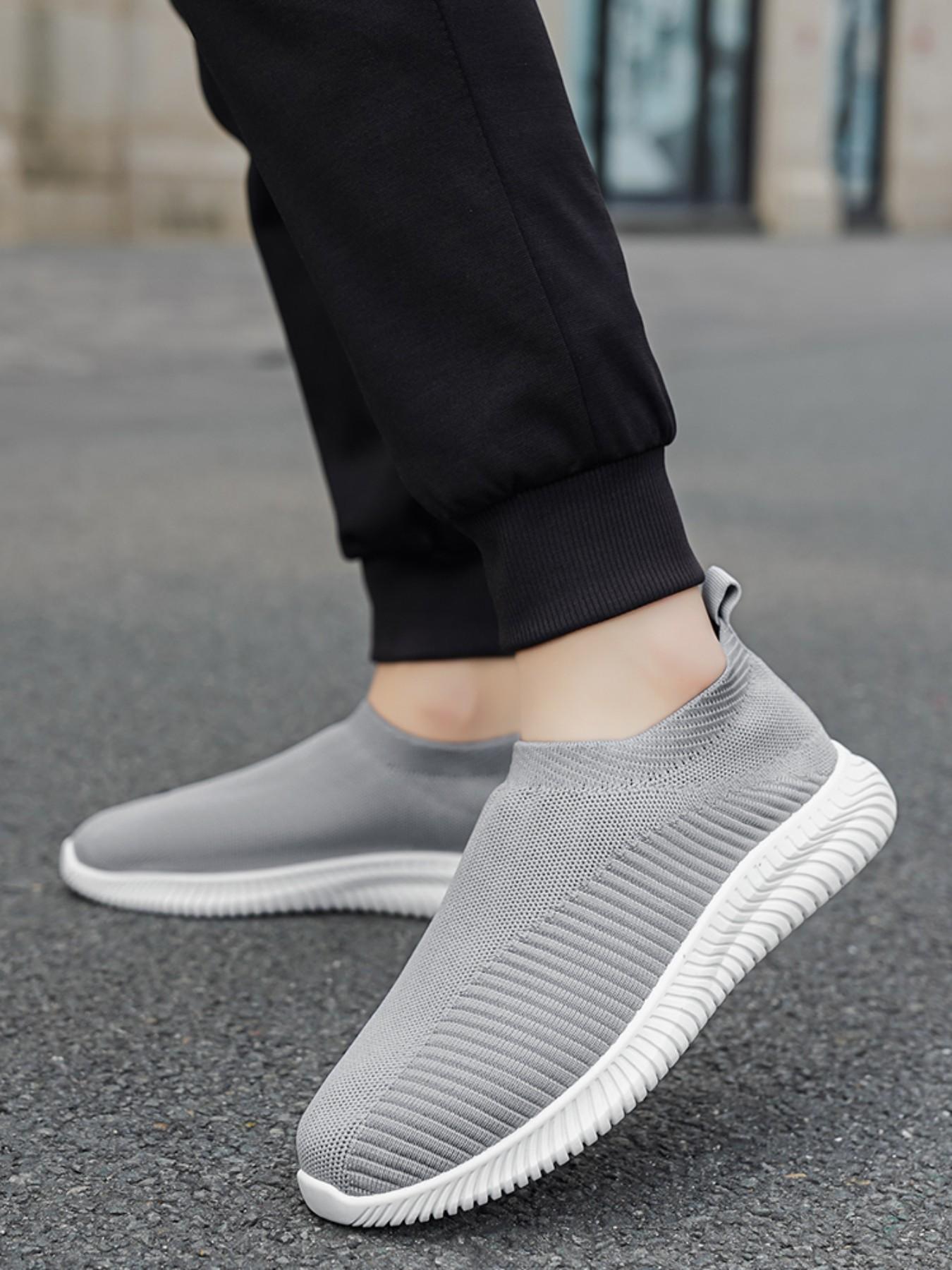 Men's One-Step Slip-On Lazy Shoes, Sporty Casual Sneakers, Textile Upper PVC Durable Sole, Skateboard Shoes, Home Office Outdoor Running