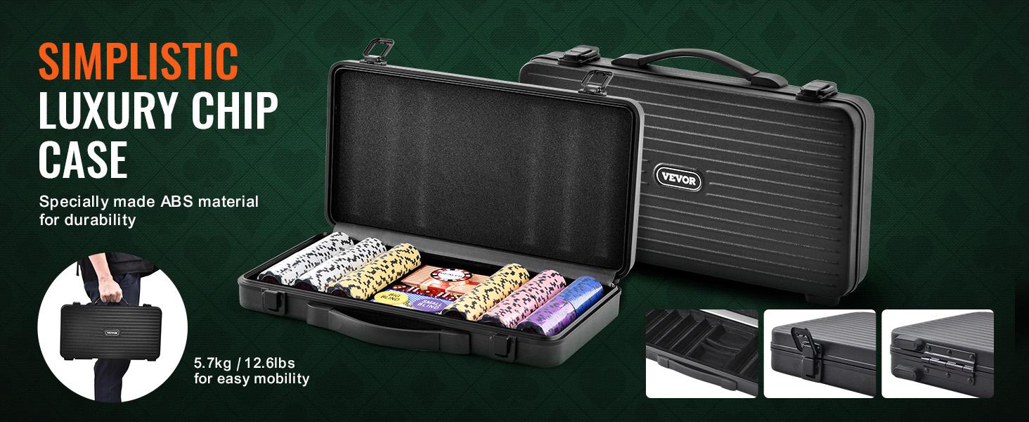 VEVOR Poker Chip Set, 300-Piece Poker Set, Complete Poker Playing Game Set with Carrying Case, Heavyweight 14 Gram Casino Clay Chips, Cards, Buttons and Dices, for Texas Hold'em, Blackjack, Gambling