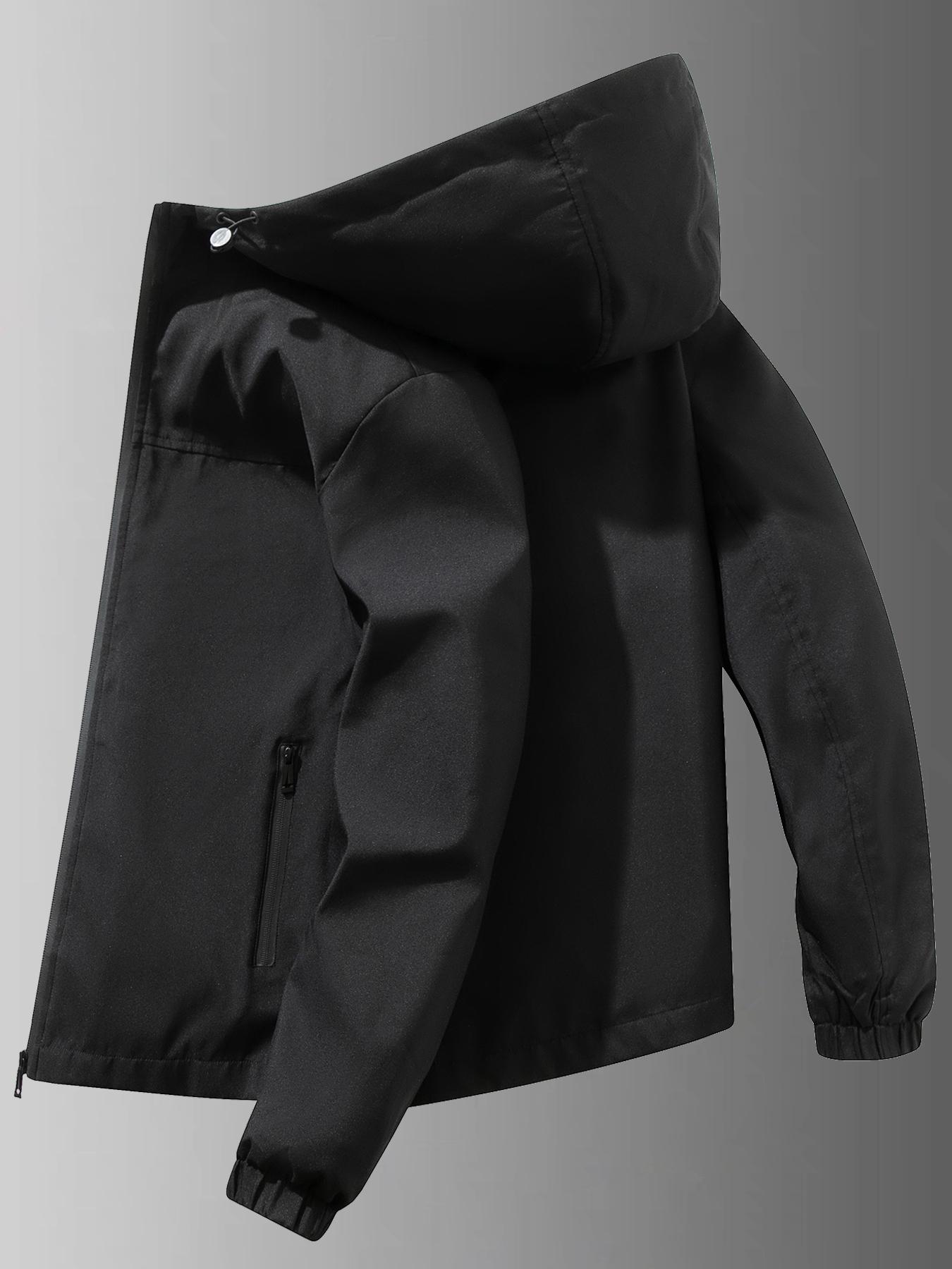Men's Lightweight Windproof Jacket, Zipper Closure Hooded Design, Polyester Fabric, Casual Outdoor Flight Jacket Fitted