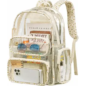 Clear Backpack Heavy Duty Transparent Bag 17" See Through BookBag for Women Men Adults Work Festival  Travel