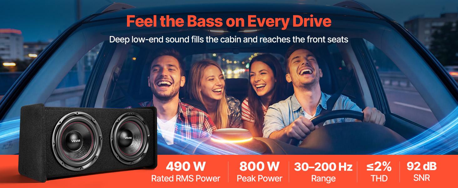 VEVOR Subwoofer Bass Package, 12 in, 490W RMS, Dual Car Audio Subwoofer and Amp Package, with Loaded Enclosure, Separate Amplifier, and Wiring Kit, for Various Vehicles Trunks, Car Audio Systems