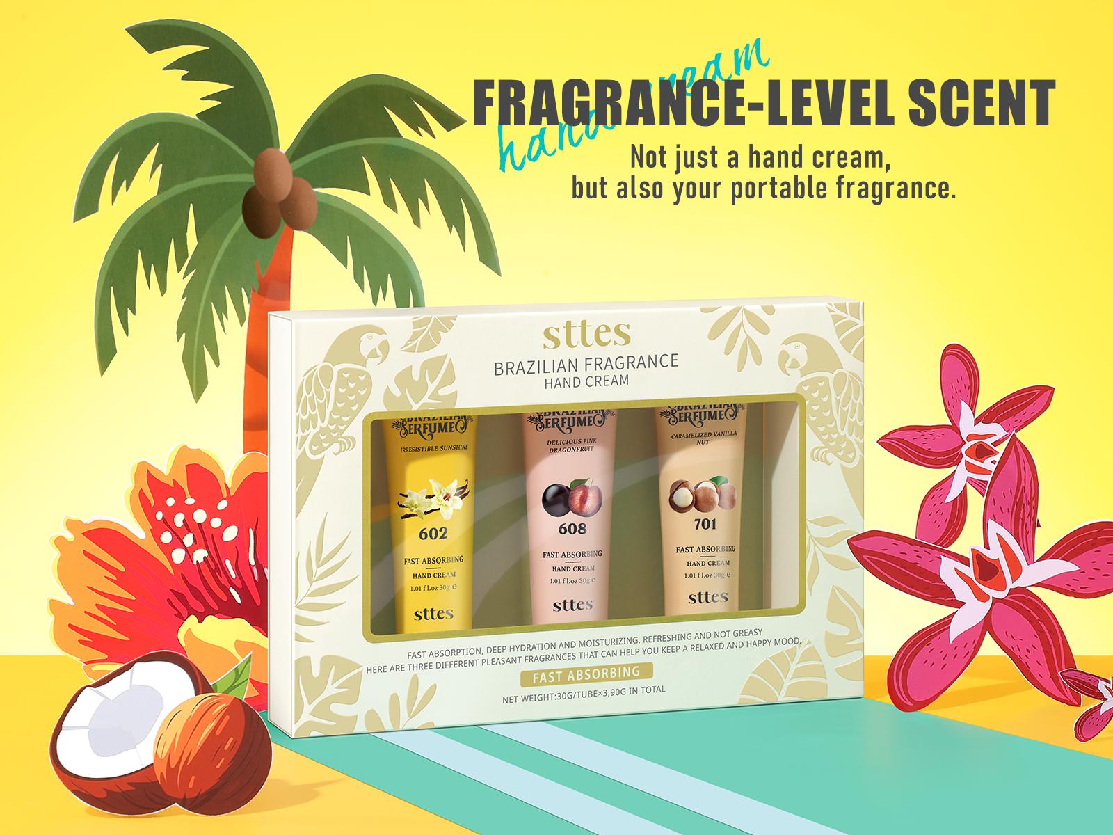 Sttes Fragrance Hand Cream 602#608#701# (3.17 fl.oz / 90g) – Gourmet Fragrance (Caramel Vanilla + Dragon Fruit + Roasted Nuts) Mineral Oil Free |