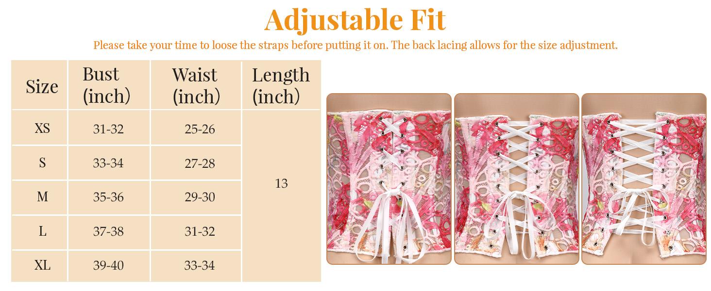 JASGOOD Corset Top for Women Sexy Textured Sheer Floral Lace Bustier Cincher Lace-up Corset Halloween Overbust Top