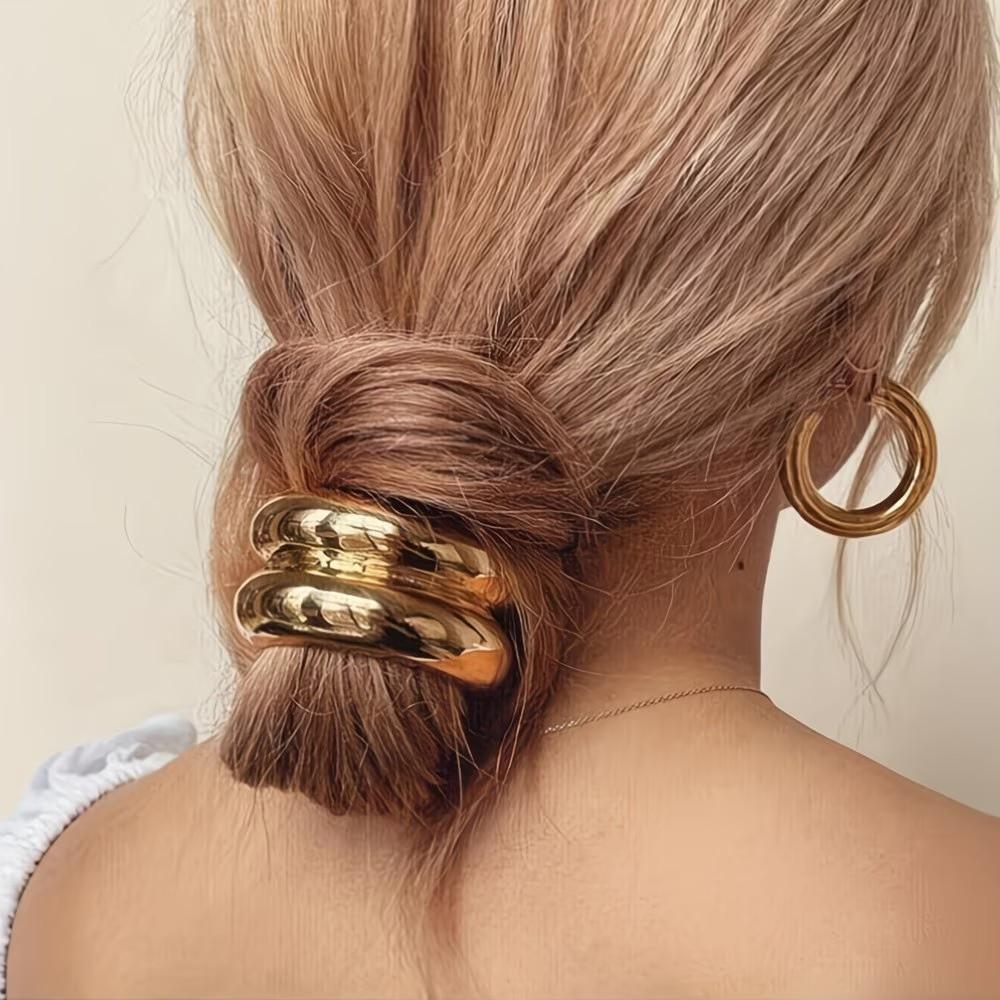 3pcs Arc Metal Hair Ties, High Elasticity Fashion Design, Suitable for Girls Aged 14+, Party and Birthday Gift