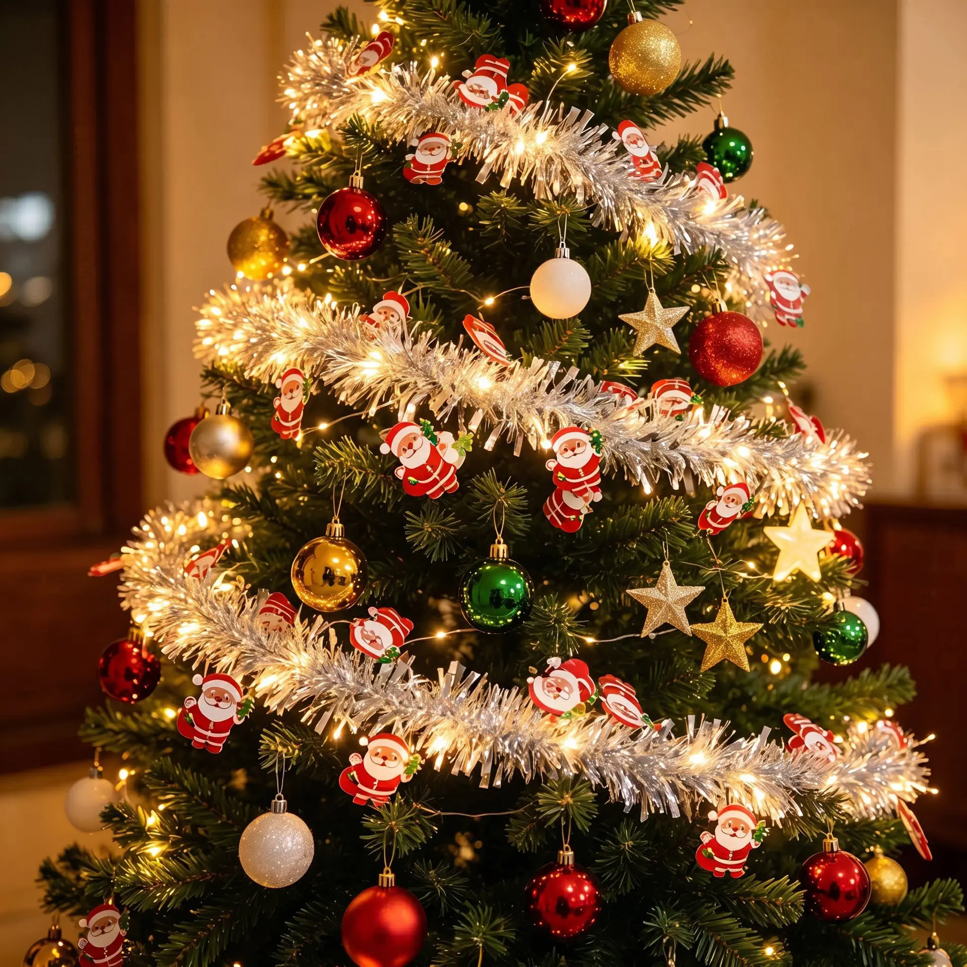 Christmas Tinsel Garland Lights, 18.7FT 40 LED 3AAA Battery Operated Fairy String Lights, Indoor Xmas Decor for Stair Railing, Christmas Tree Home Holiday Party Decorations