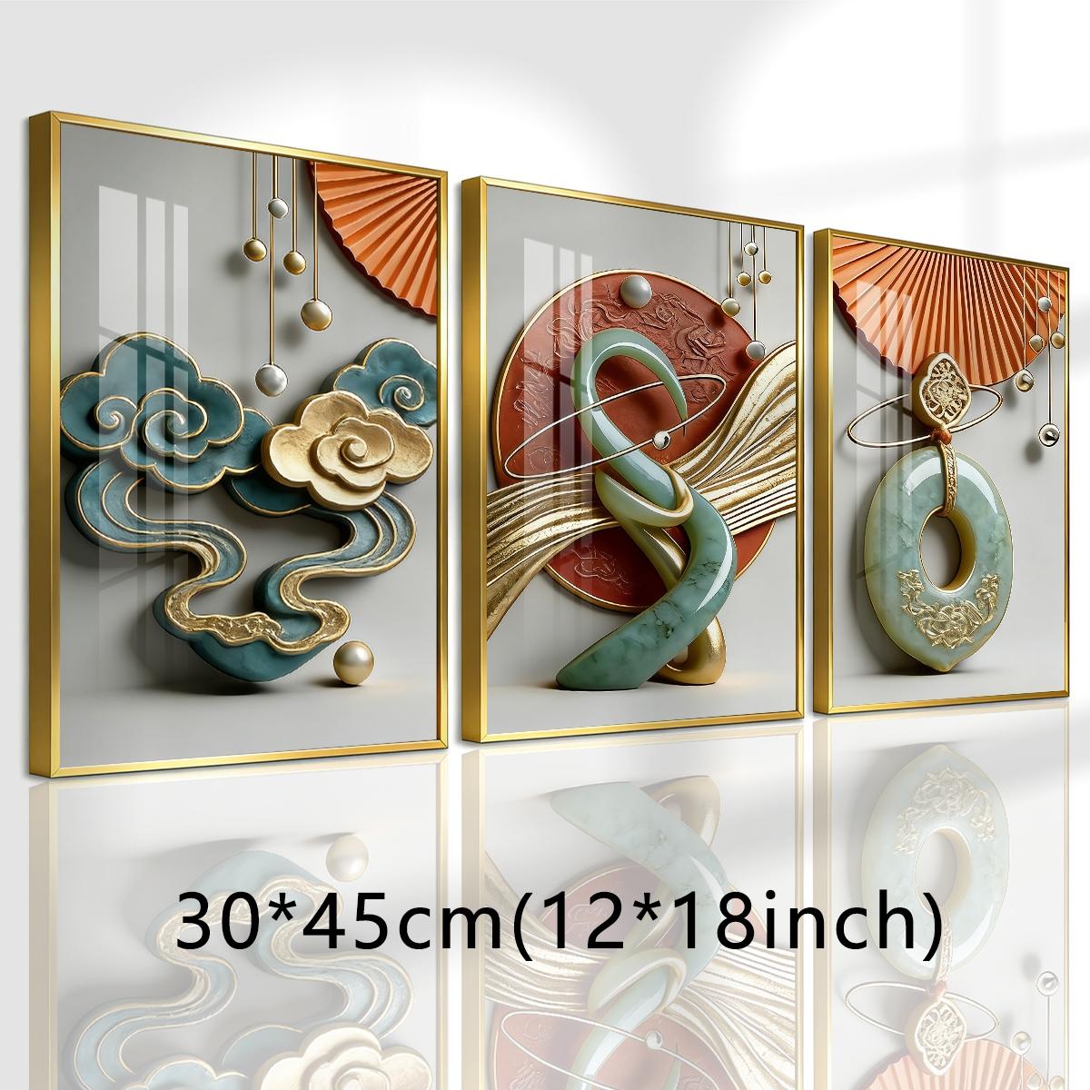 3 Counts Aluminum Alloy Framed Painting, Abstract Jade And Gold Art Sculpture Pictures, Home Decoration For Living Room, Bedroom, Office, Restaurant, Hallway Wall Decor, Odorless Print Artwork, Luxury Perfect Gift For Friends And Family