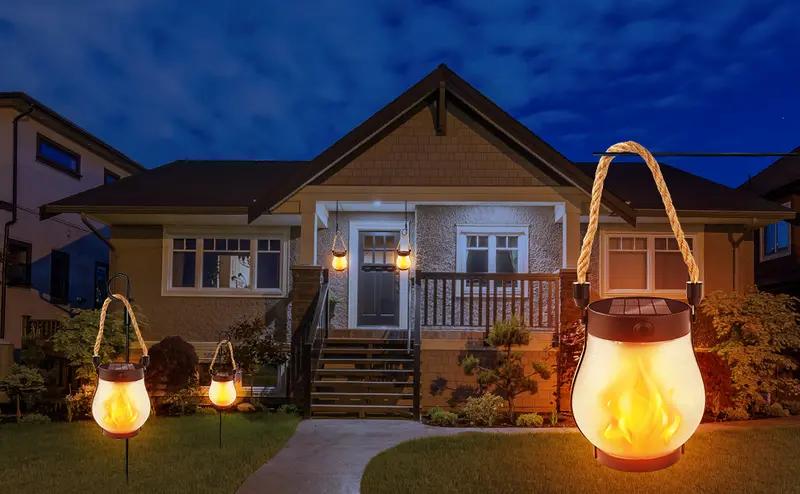 BougeRV 5.5 inch Solar Lantern Outdoor Lights 2025 new, Upgraded Flickering Flame Solar Lantern Outdoor Waterproof Lights, Solar Lanterns for Patio Garden Decoration, Flame Garden Lanterns for Outdoor Patio Trail Decorations, Holiday Decoration