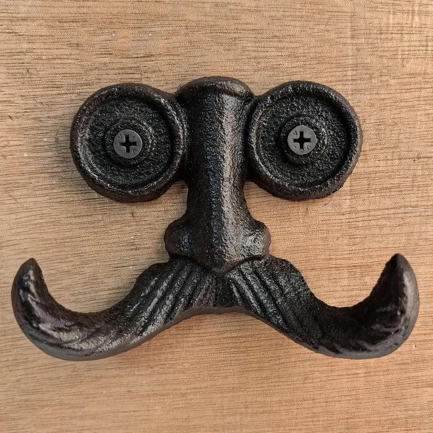 Cast Iron Hook, Heavy Duty Vintage Cast Iron Hook for Hanging, Art Decorative Antique Beard Shape Wall Hanger with 2 Hooks and Screws for Coat, Scarf, Bag, Towel, Key, Cap (1Pcs)