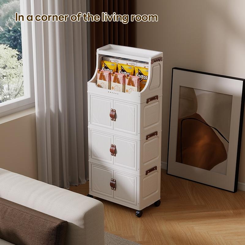 Foldable Storage Cabinet with Wheels, Multi-Layer Plastic Organizer, 36cm*25cm/46cm*28cm, Ideal for Living Room and Bedroom