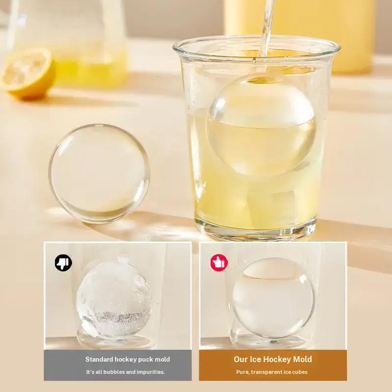 Large Ice Ball Mold with Lid, Dual Compartment Round Ice Maker, Whiskey Ice Cube Tray, Refrigerator Ice Cubes Holder, Ice Box