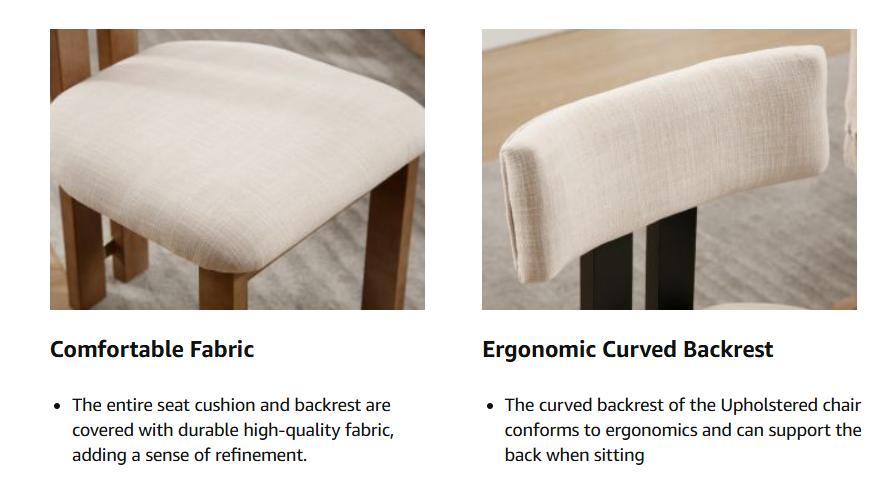 CHAIRUS Modern Farmhouse Linen Dining Chairs Set of 2, Beige Fabric Upholstered Dining Room Kitchen Chairs with Curved Backrest and Natural Wood Legs, Armless Accent Wood Chairs for Dining Living Room