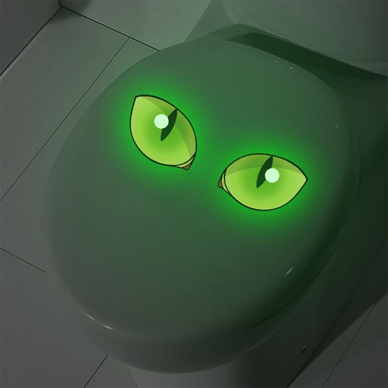 2pcs Creative Night Light Eye Bathroom Toilet Stickers, Waterproof Wall Decals, Holiday Decor, Seasonal Home Decoration, One-Time Use
