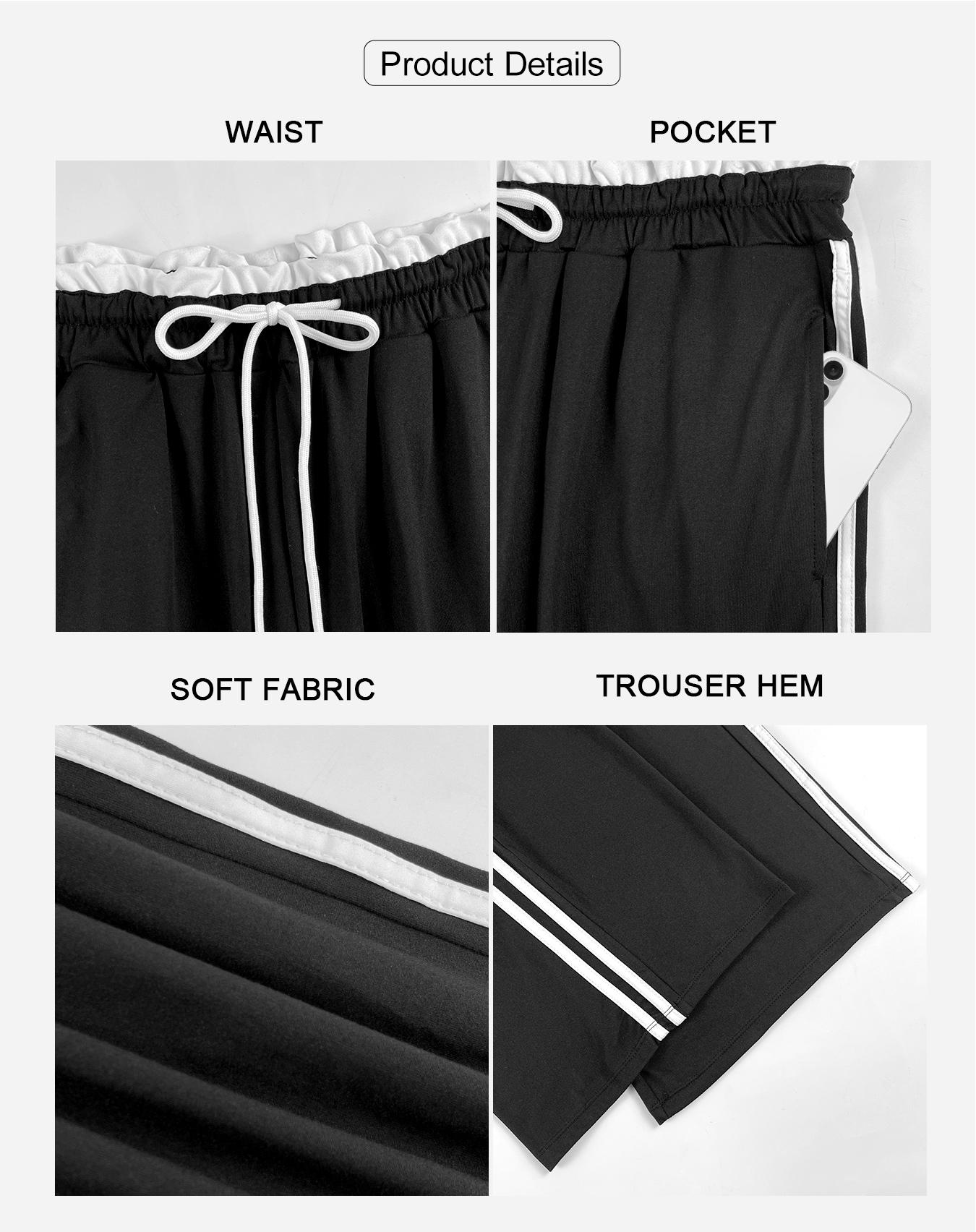 Plus Size Women's Wide Leg Pants, Drawstring Waist Design, Lace Waist Detail, Pockets, Side Stripes, Suitable for Various Occasions, Wide Legged Pants