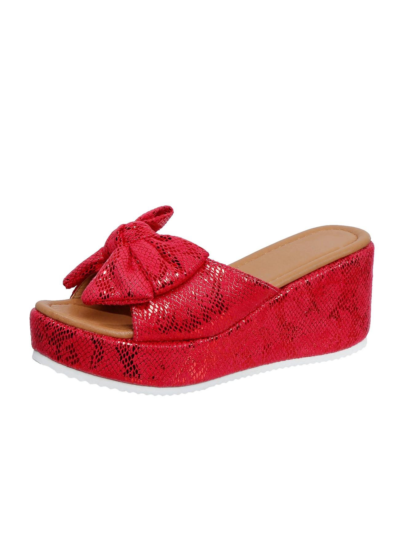 Women's Fashion //burgundy Bow Thick Sole Wedge Sandals, Summer Outdoor Y2K Style, Lightweight Comfortable Footwear