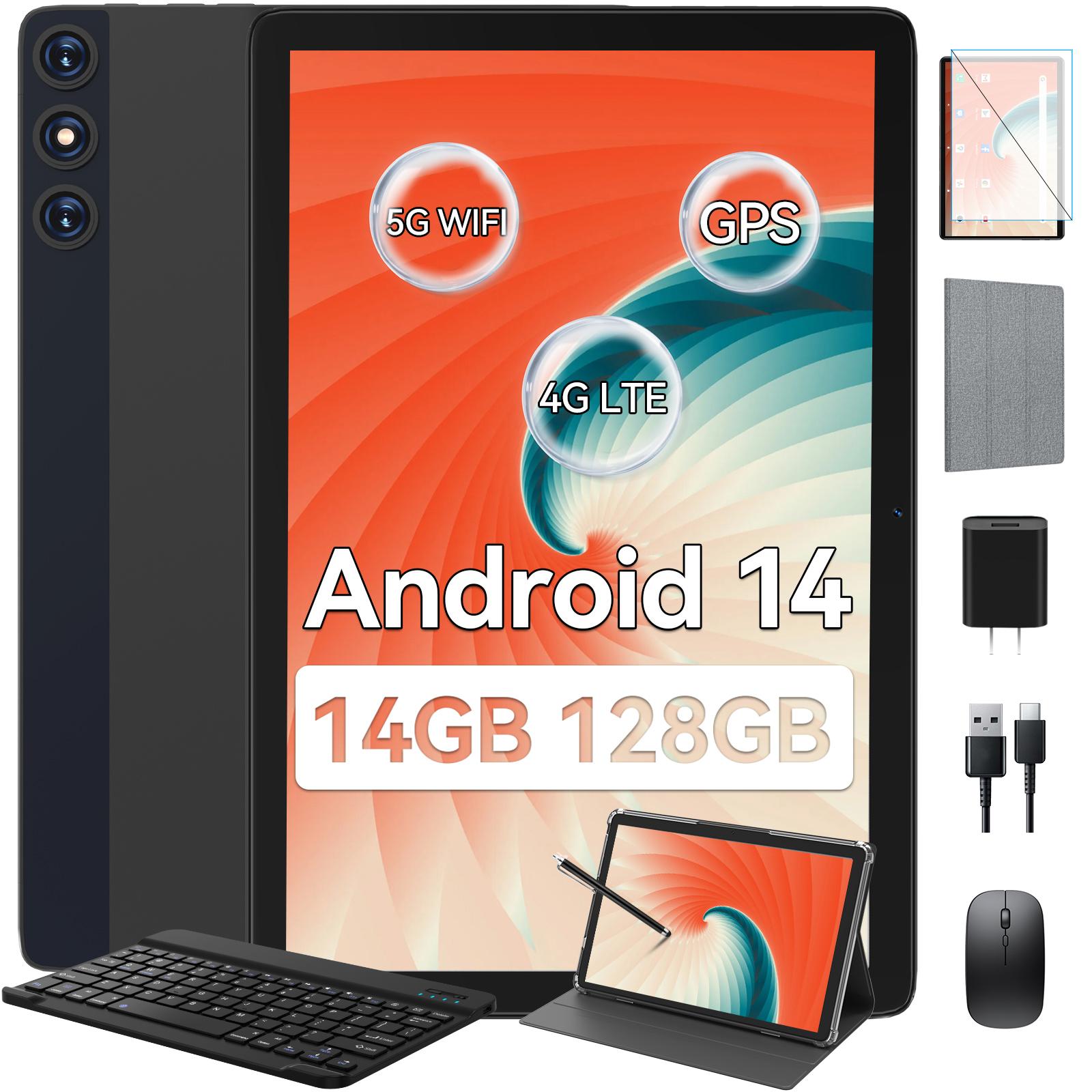 Android 14 Tablet, 128GB+14(8+6 Expand)GB, 10 inch 4G Phone, 5G WIFI+Cellular, Octa-Core, Dual Sim Card Slot, 13MP Camera,GPS,1TB Expand,1920*1200 FHD IPS,8000mAh,Face Unlock, Bundle with Keyboard, kids Android pad 2026 Newest Tablet springtok