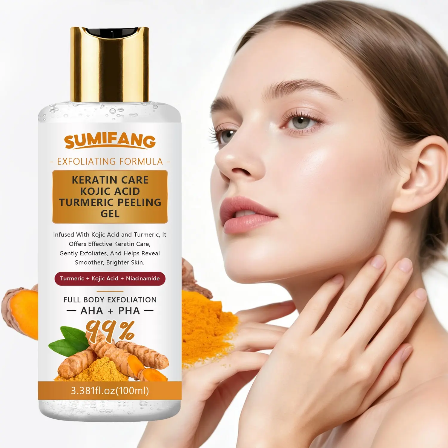 100ML Keratin Turmeric Exfoliating Gel, Rich in Turmeric, Kojic Acid, Niacinamide, Gentle Hydration, Improves Dry Skin, Even Tone, All Skin Types
