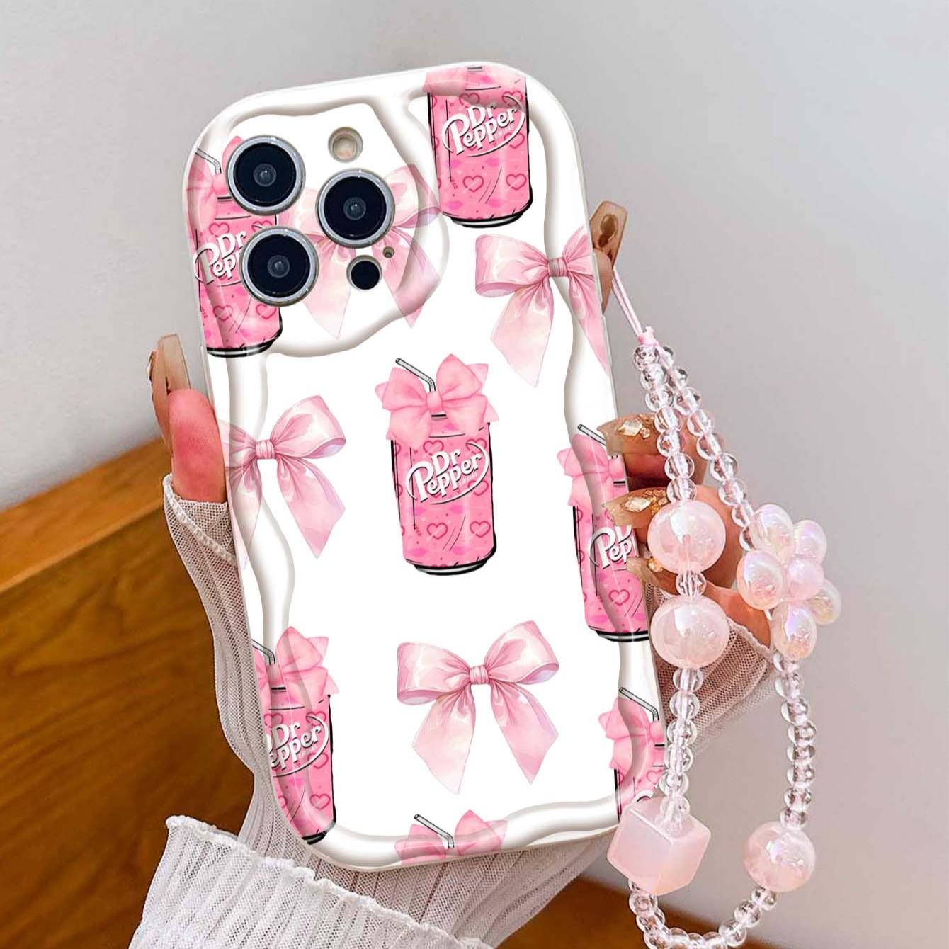 Drink Bow Strap Pattern Tpu Wave Edge Anti-Drop Phone Case for Apple iPhone 17 Pro Max/16/16 Pro Max/11/13/14/15, Girl's Gift