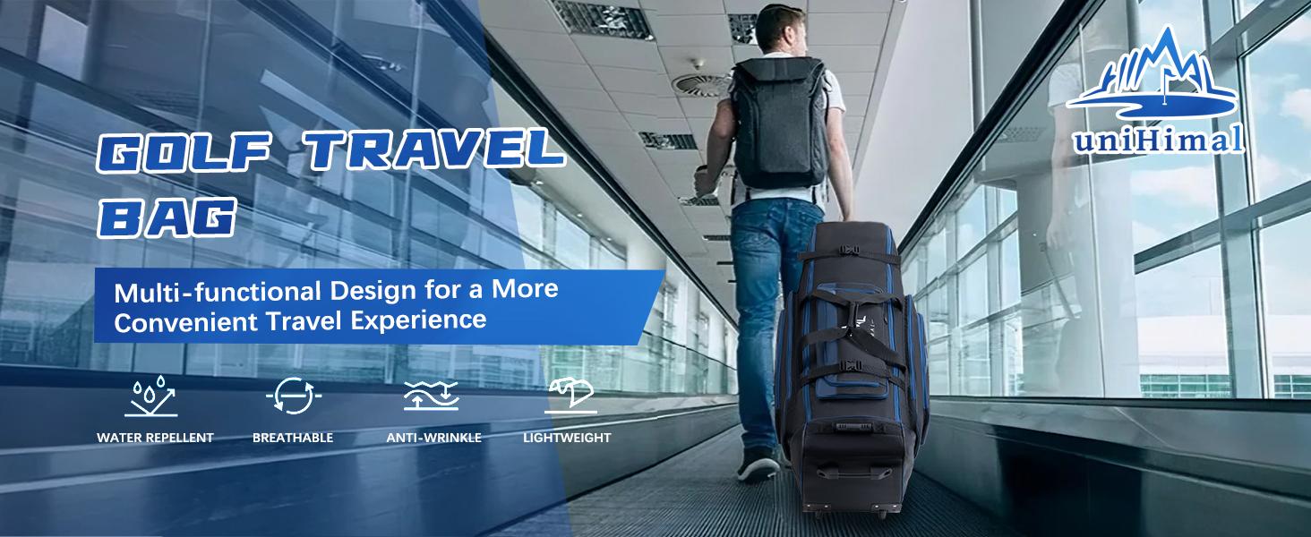 UNIHIMAL Soft-Sided Golf Travel Bag Cover with Wheels, 1680D Material with Padded Head and Leather Accents, Foldable Travel Golf Bags for Airlines