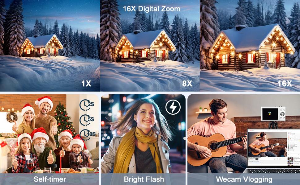 48MP 4K Digital Camera 16X Zoom Digital Camera with 32G TF Card & Charging Cable & Operating Manual, High Definition HD Camera Digital Camera for Outdoor Sports, Beginner Digital Camera