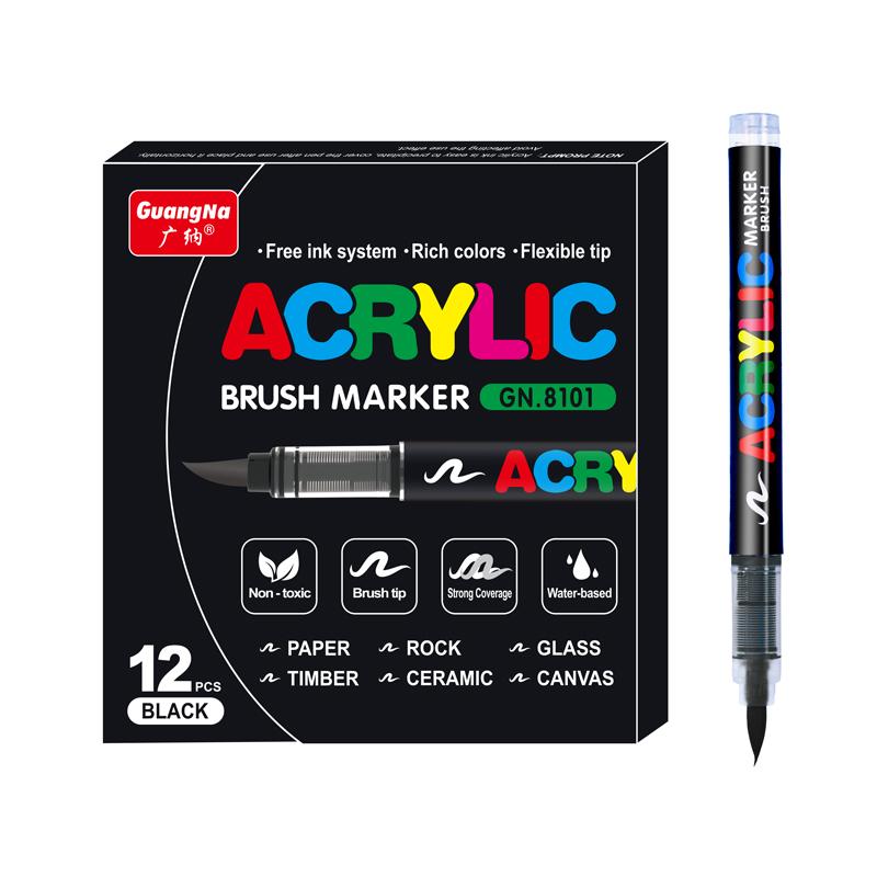 Guangna Automatic Ink Control Acrylic Paint Markers, Brush Tip Acrylic Paint Pens for Wood Rock Glass Canvas Stone Fabric Glass Metal Ceramic Canvas DIY Crafts Art Supplies Art Drawing Supplies Gifts, Acrylic Painting Pen