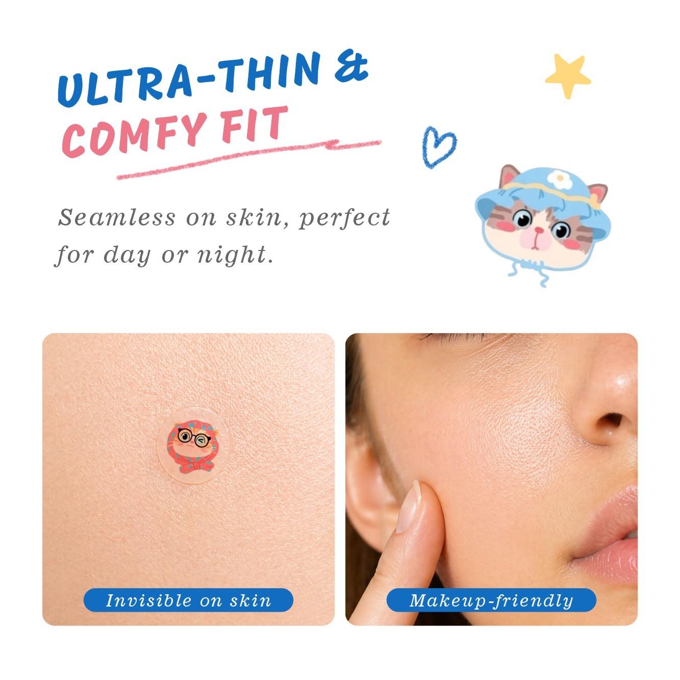 Cute Cat Pimple Patch, Non-Irritating Makeup Covering Patch, Breathable Facial Care, Portable Design, Ideal for Travel and Parties