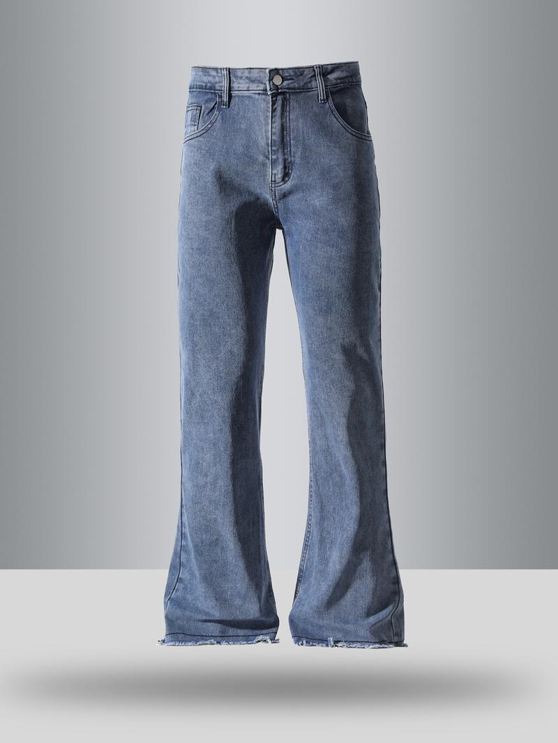 Men's Solid Color Flare Leg Jeans, Street Fashion Casual Comfy Denim Pants for Daily Wear, Mens Bottoms for All Seasons